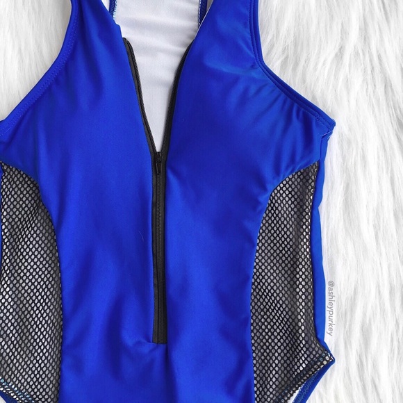 ❤️SALE❤️ Royal blue mesh zip one piece swimsuit - Picture 2 of 6